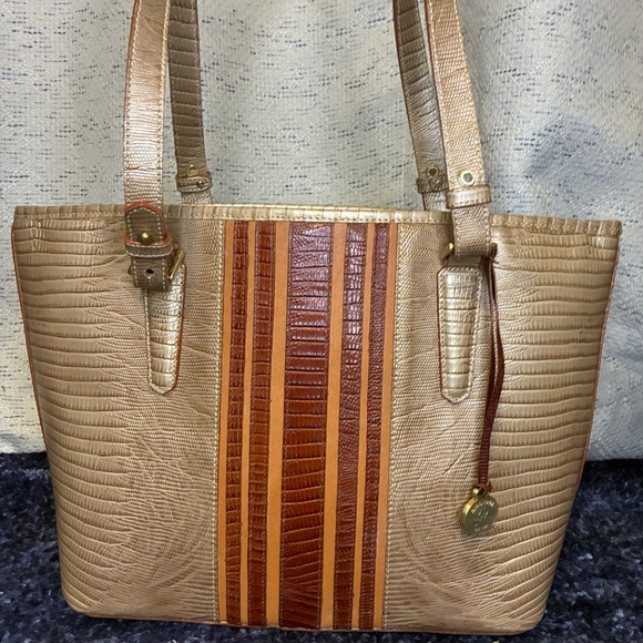 Brahmin Medium Asher Cabana Vineyard Stripe Crocodile Embossed Leather Tote Bag - Picture 2 of 15